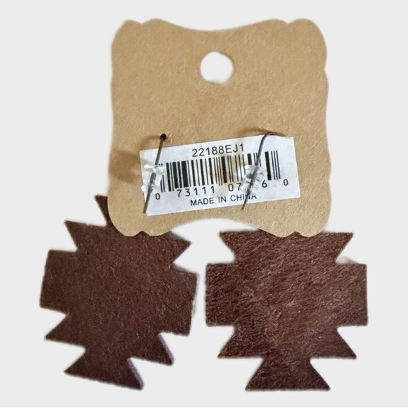 Western Earrings- Justin Boots, Brown, Blue, Cream Geometric - Picture 2 of 3